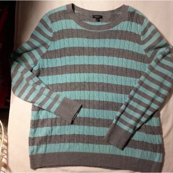 Talbots wool sweater 2x 2xp gray blue striped crewneck xxl p petite top - Picture 1 of 5